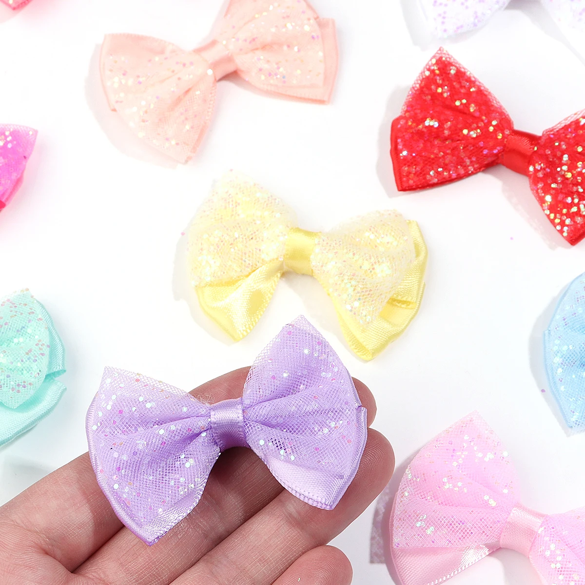 10PCS Dog Bow Polyester Mesh Sequin Bow Dog Hair Accessories Handmade Puppy Bows For Dogs and Cats Cute Pet Accessories 3
