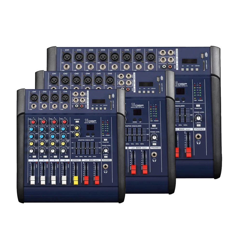 M602D 디지털 믹서 콘솔 오디오, 팬텀 파워 믹서, USB 6 채널 앰프, 전문 오디오 DJ 믹서, 사운드 시스템, 48V