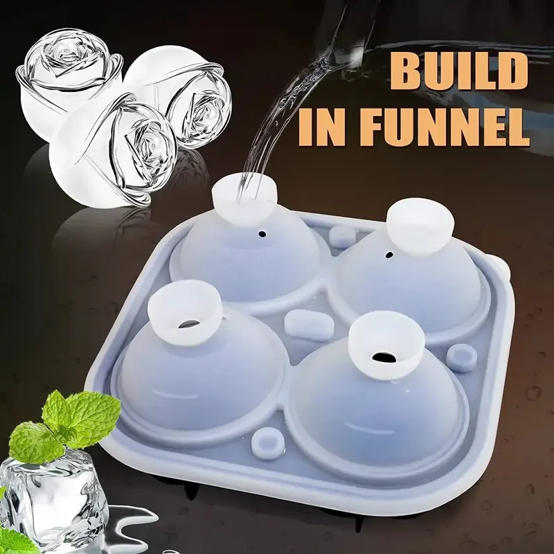 3D Rose Ice Molds 2.5 Inch, Large Ice Cube Trays, Make 4 Giant Cute Flower Shape Ice, Silicone Rubber Fun Big Ball Maker
