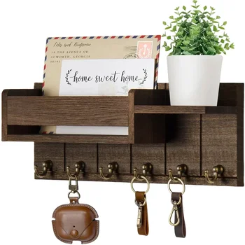 Rustic Wood Key Holder with Shelf 1