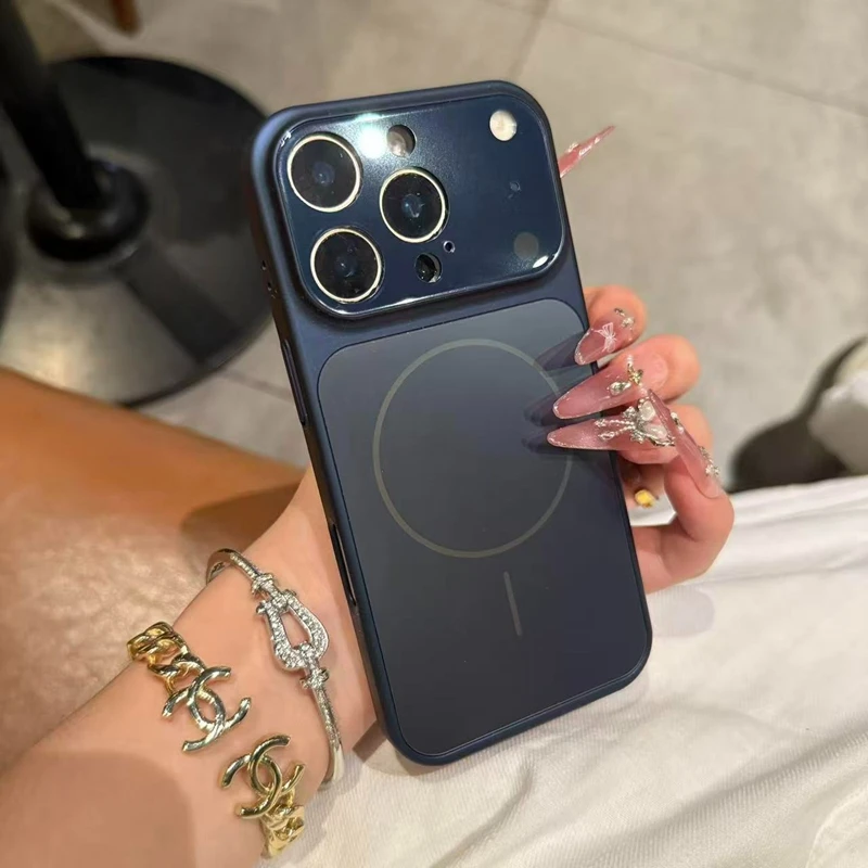 Luxury Matte Silver Magnetic Phone Case with Shockproof Camera Protection