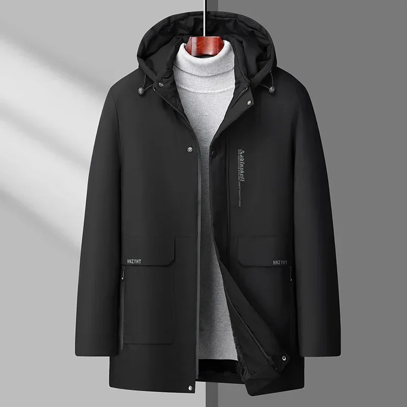 

Новинка зимняя хлопковая одежда Мужская Утепленная теплая одежда для папы средней длины с капюшоном для мужчин среднего и пожилого возраста