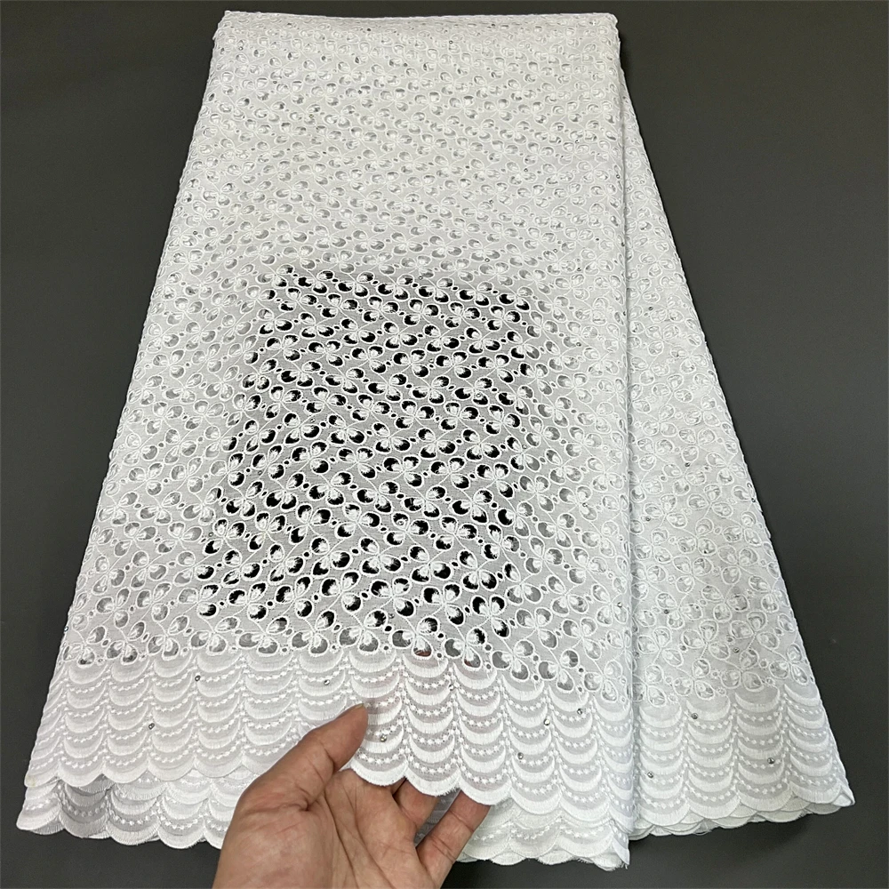 

2023 Latest High Quality African Nigerian Pure Tulle Damask Lace Fabric Embroidery Party Dress Sequins Cotton Cloth 5yards
