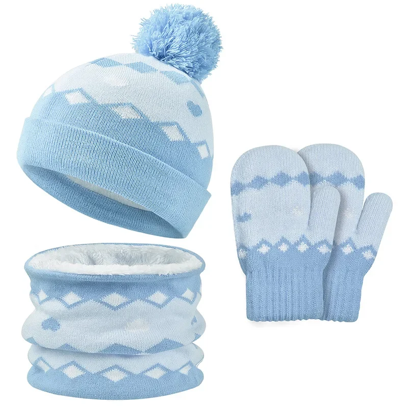 3pcs Children Winter Hat Scarf Gloves Set for 2-6Years Girls Beanies Knit Thick Fleece-lined Pink Purple Striped Winter Set Kids
