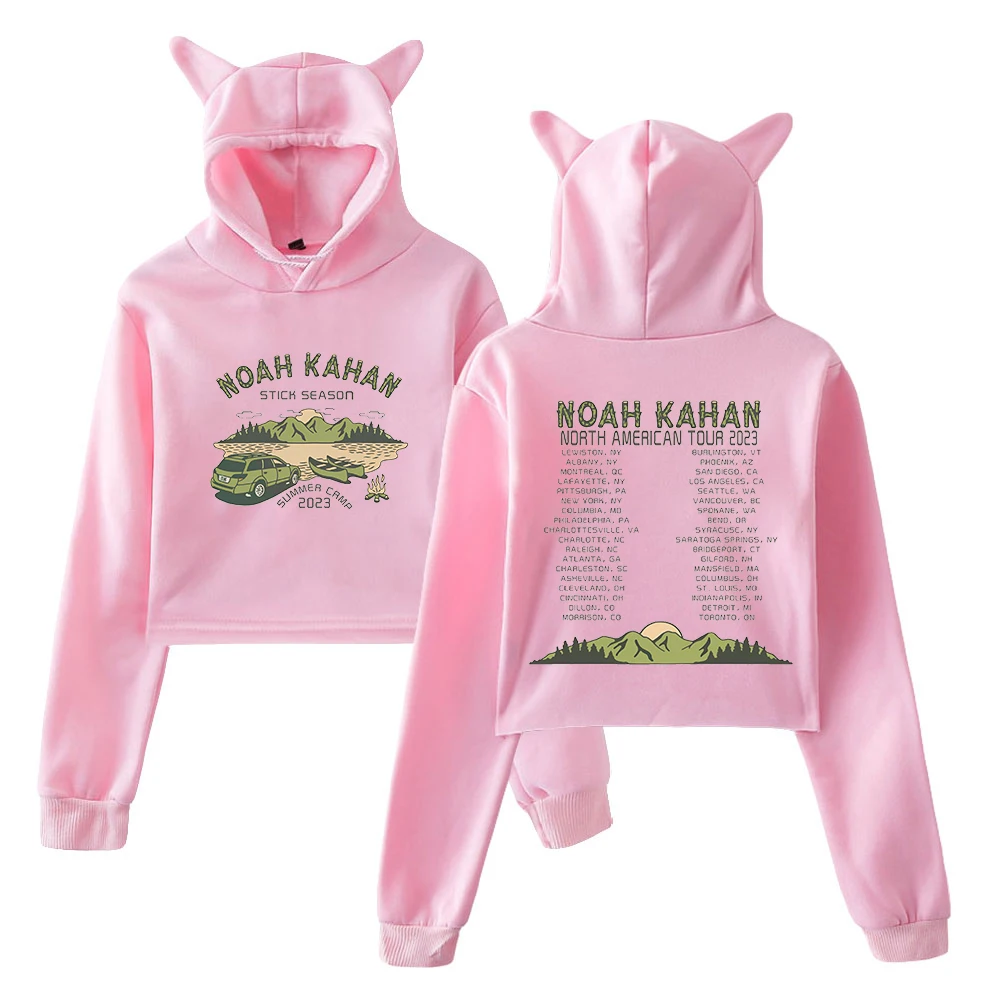 

Noah Kahan Stick Season Camp Tour Pullover Cat Ears Hoodie Women Long Sleeve Sweatshirts Crop Top 2023 World Tour Women Clothes