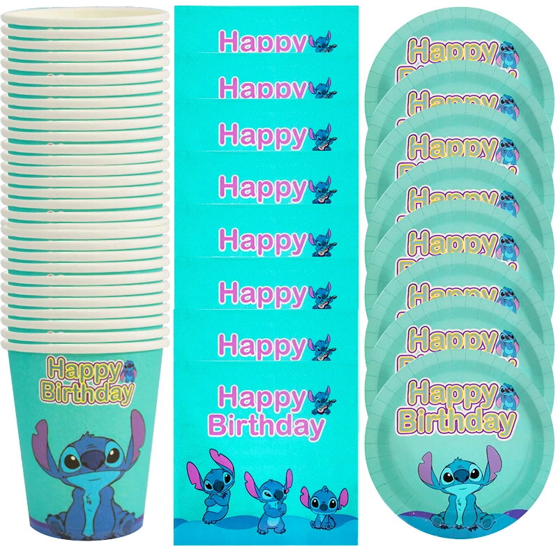 

Kids Boys Favors Stitch Theme Happy Birthday Party Decorations Tableware Cup Plate Napkin Baby Shower Events Supplies 60pcs/lot