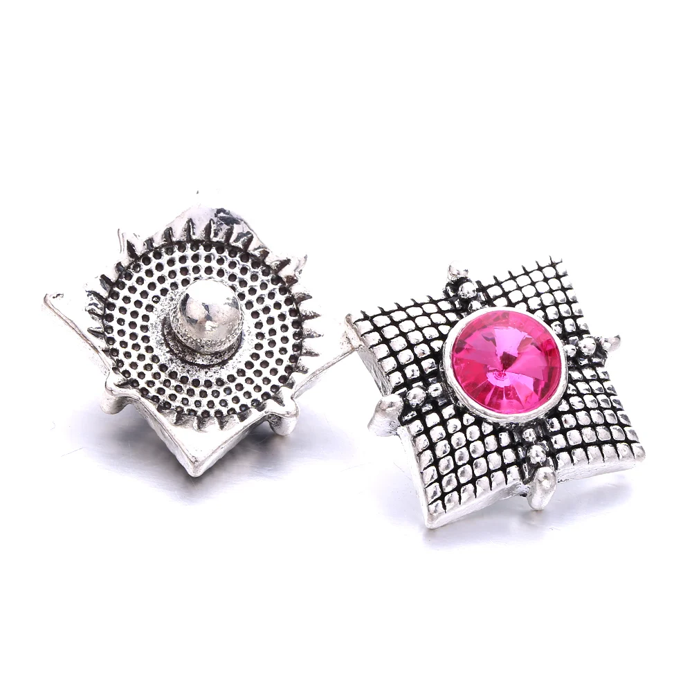 15pcs Square 18mm Snap Buttons With Rhinestone Charms Fit Snap Bracelets Bangles Necklace Jewelry