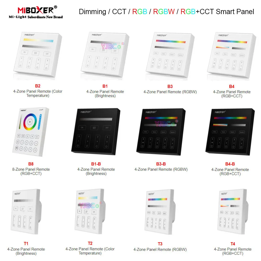 Miboxer Smart Touch Panel Remote dimming/CT/RGB/RGBW/RGB+CCT LED Strip Controller 3V 220V 110V 4-Zone 8-Zone Lamp dimmer Switch