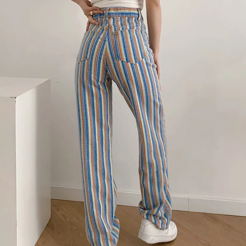 Summer Women's Pants Women's Clothing e girl aesthetic Color Striped Straight Fashion High Waist Casual Pants Streetwear Women