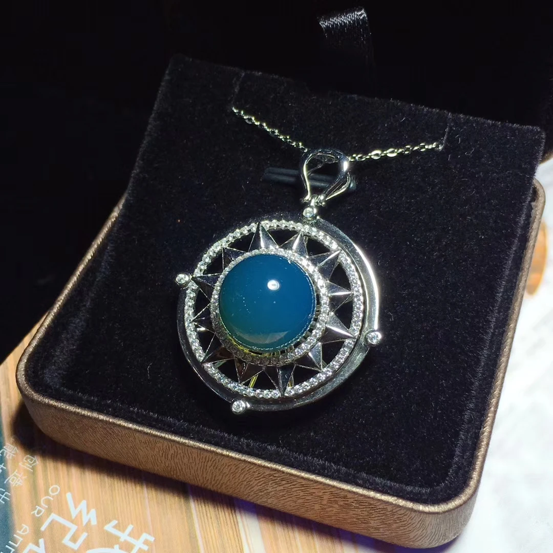 

Natural blue amber necklaces beads pendant with 925 sterling silver pendant necklace fine jewelry Constellation good luck