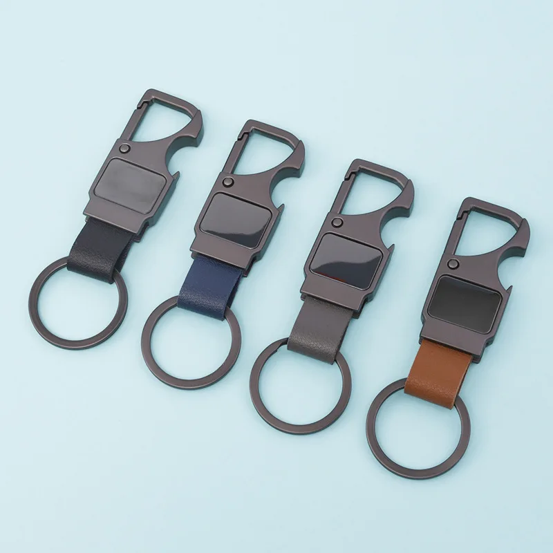 Business Waist Hanging Pu Leather Keychain Bottle Opener Car Keyring Fashion Multi Function Key