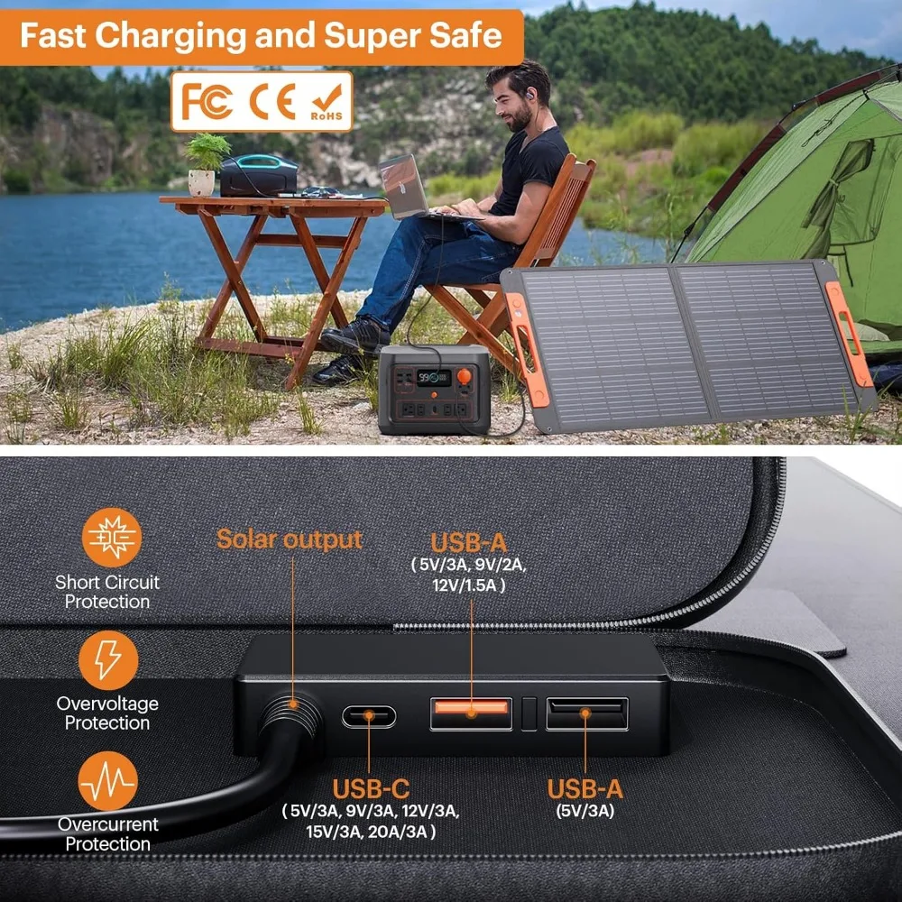 Portable Solar Panel, Foldable Solar Charger with Cable, USB Output, 23.5% Efficient, IP67 Waterproof, 100 W, 20V