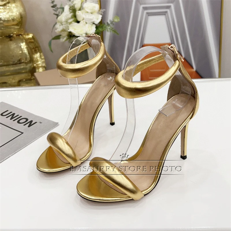Women Sandals Stiletto Heel Back Zip Real Leather