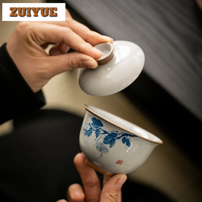 160ml Hand-painted Gourd Gaiwan Handmade Hand Grab Three Talents Tea Tureen Household Tea Maker Cover Bowl Ceremony Gift