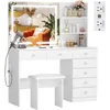 Vanity with Lighted Mirror - 47" Makeup Vanity Desk with 7 Drawers, 3 Storage Shelves and Outlet, 3 Color Lighting Modes 4