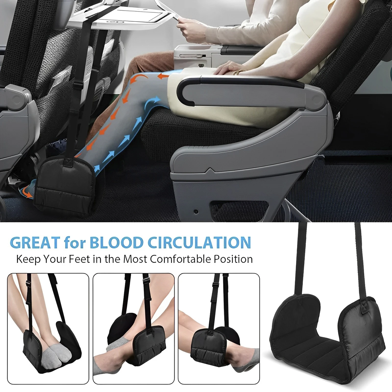 1/2/3 Pcs Airplane Footrest Adjustable Hanging Footrest Hammock  Memory Foam Portable Foldable Plane Leg Rest for Office Travel