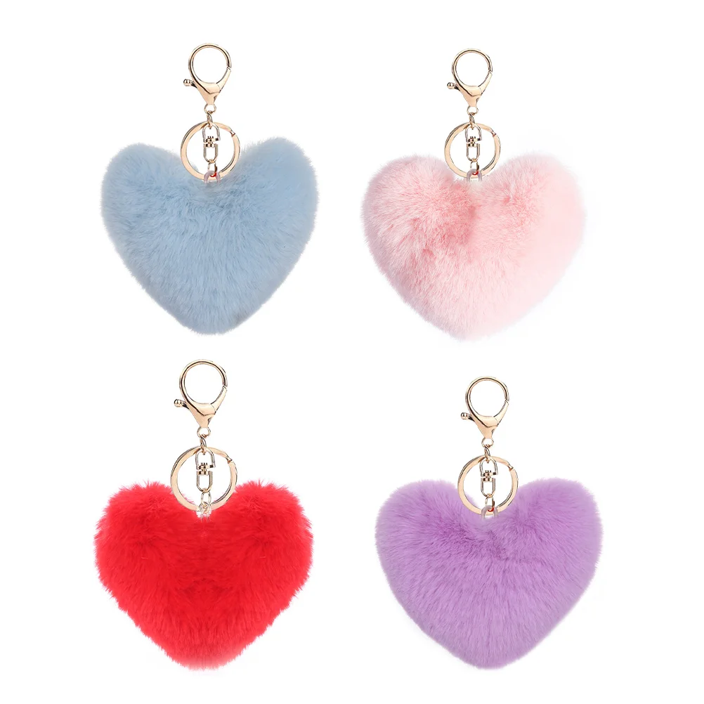 

Heart Puffball Keychain Heart Pom Pom Key Chains Key ring Keyholder Bag Accessory Puffball Keyring Backpack Charms for 4pcs