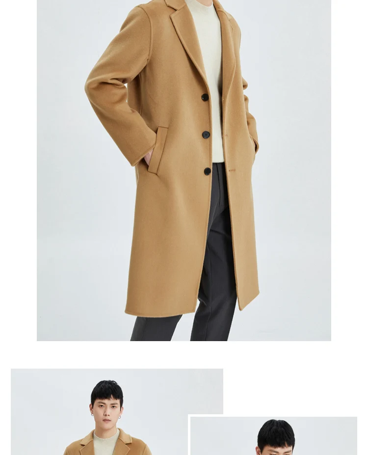 Doppelseitiger Wollmantel aus 100 % reiner Wolle für Herren, langer High-End-Anzug, lässige Business-Trenchcoat-Jacke für Herren – Detail 15