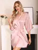 Robe de chambre courte et douce pour femme, en soie, couleur unie, pour mariée, demoiselle d'honneur, tenue de matin, pour fête de mariage, été