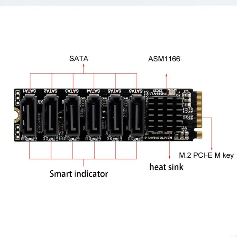 85DD for M.2 to Sata3.0 Adapter Card Converter Card with 6 Sata3.0 Ports ASM1166 Chip