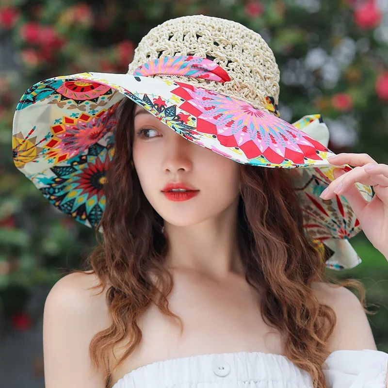 

2023 NEW Women's Summer Bucket Folding fashion Straw Hat Panamas UV Protection Sun Visor Seaside Beach Hat Tide Summer Hats