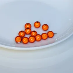 Satin Luster Imitation Pearl Glass Beads - Round, Dyed, Loose Spacer Beads for Jewelry and Vase Filler (Orange)