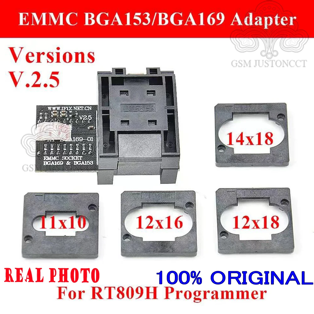 RT-BGA169-01 BGA169 / BGA153 EMMC Adapter v2.5 with 5pcs BGA Bounding Box for RT809H Programmer