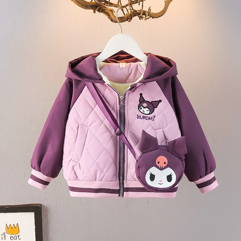 

New Sanrio Kawaii Anime Kuromi Children Long Sleeve Coat Clothing Cute Cartoon Plus Fleece Thick Baby Jacket Toys for Kids Gift