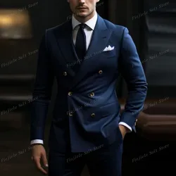 New Navy Blue Formal Occasion Men Suit Groom Groomsman Wedding Party Prom Business Casual Male Tuxedos 2 Piece Set Blazer Pants