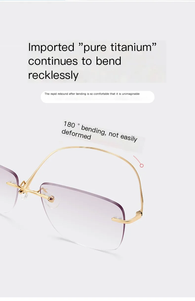 Herren Sonnenbrille mit-0,50-1,00-1,50-2,00-Myopie-Gläsern randlose Diamant-Anti-UV-Sonnenbrille Farbverlauf grau g15 farbige Gläser – Detail 6