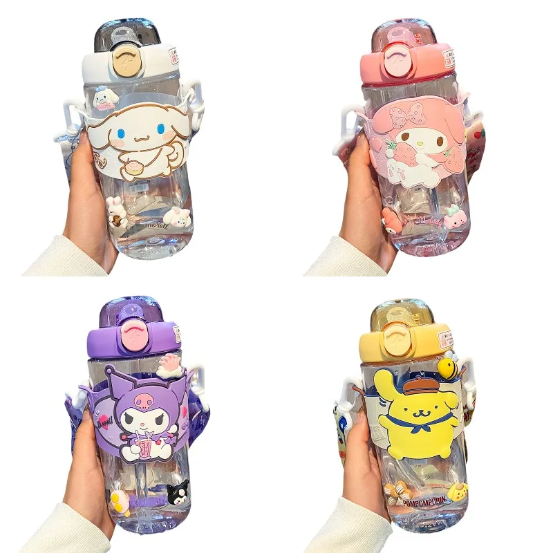 

Kawaii My Melody Cinnamoroll Kuromi Summer Children's Water Cup Anime Sanrio Cute Girl Heart Outdoor Large Capacity Straw Cup