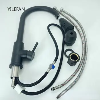 304 ก๊อกน้ําห้องครัวสแตนเลสแบบดึงลงเครื่องพ่นสารเคมีสําหรับอ่างล้างจานพร้อมท่อขยายได้ก๊อกน้ําอ่างล้างจานทนต่อการขีดข่วน 2