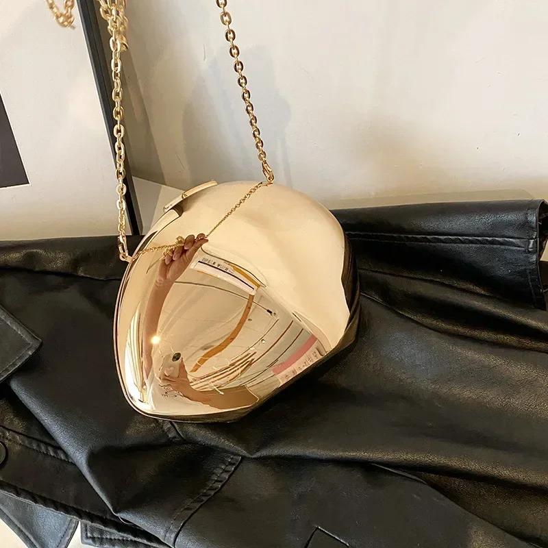 Women Evening Party Bag Designer Acrylic Shell Shape Clutch Bag Gold Silver Cute Shiny Metal Shoulder Crossbody Bags Small Purse - 3