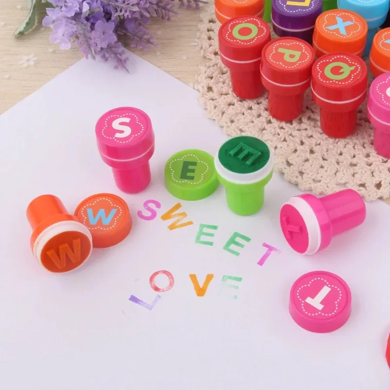 26 Pcs/Set Round Multicolor Stamp Fun Cute Child DIY Scrapbook Kids Stamp Cartoon Scrapbooking Reward Toy