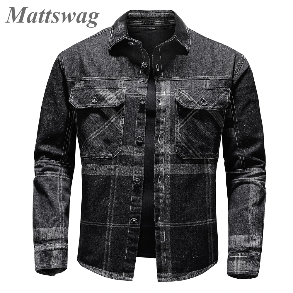 

Black Western Coat Cowboy Jacket Shirt For Men Vintage Old Plaid Daily Cargo Men's Shirt Coat Fashion Slim Fit Retro Casual Coat