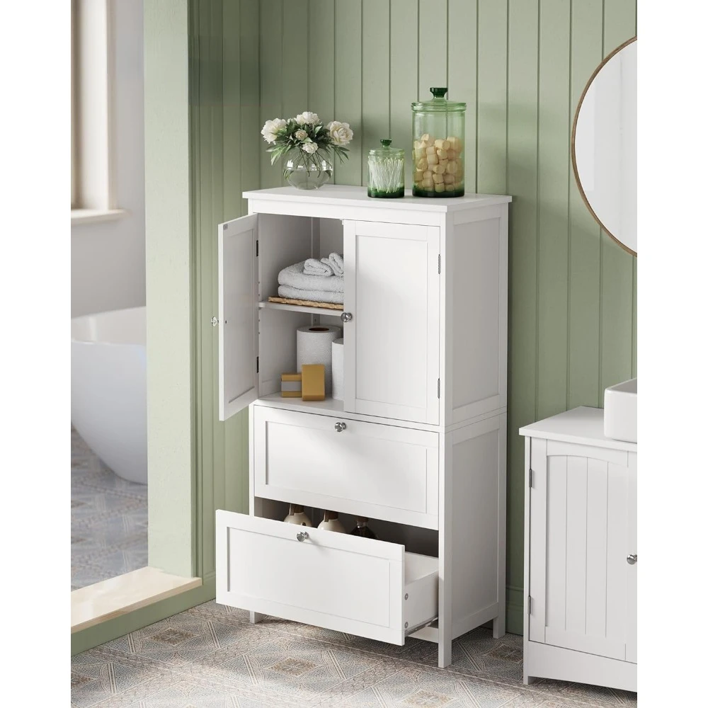 

Freestanding Bathroom Cabinet With 2 Drawers and 2 Doors Floor Storage Cabinet 11.8 X 23.6 X 43.3 Inches Adjustable Shelf Home