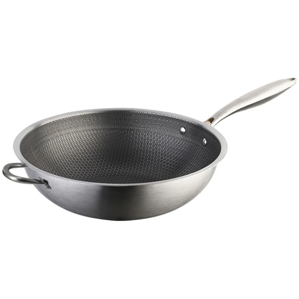 

Stainless Steel Wok Honeycomb Structure Frying Pan Double Handles Chinese Wok Lightweight Wok Stir Fry Pan Kitchenware Pan