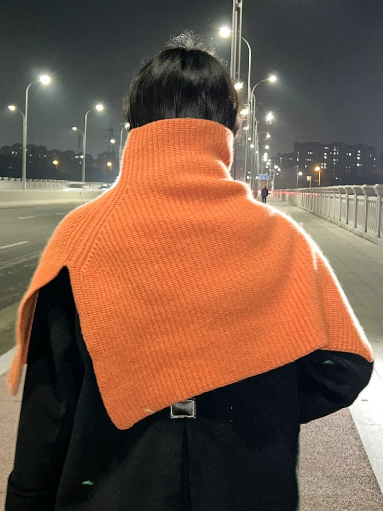 여성용 100% 울 짧은 판초 터틀넥 숄 랩, 두꺼운 갈비뼈, 니트 액세서리 케이프, 소프트 울 스카프, 넥 워머 카파 2023