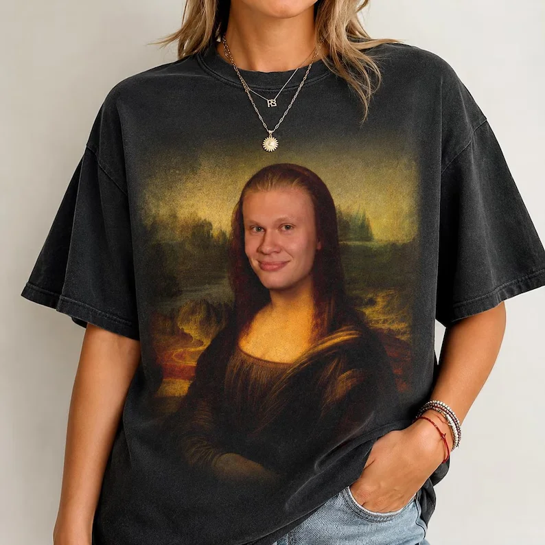 2026 Sommer Lustiges Erling Haaland Mona Lisa Meme T-Shirt 100% Baumwolle Herren Damen Y2K Kurzarm Rundhals Lockeres Shirt