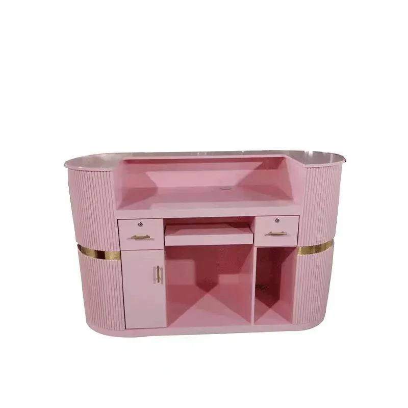 Modern Wooden Salon Office Furniture Shop Cash Counter Desk Pink Reception Desk For Sale