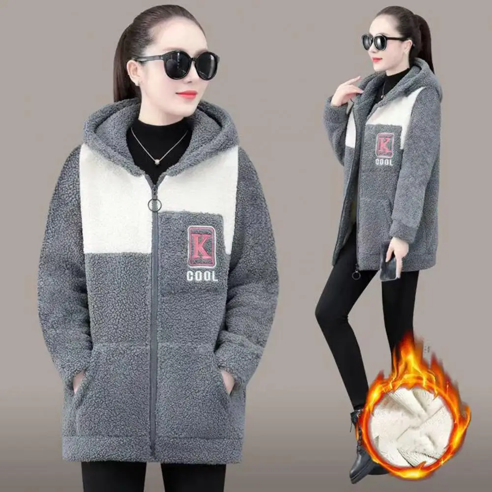 Women Jacket Colorblock Fleece Hooded Coat with Zipper Closure Pockets for Women Warm Winter Cardigan Jacket with Long Sleeve cold weather sweater colorblock knitted turtleneck men s sweater with high collar for autumn winter soft warm for casual