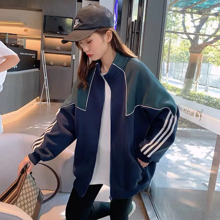 

Coat: Women's 2022 Spring And Autumn New Casual Sportswear Small Stripe Baseball Jacket