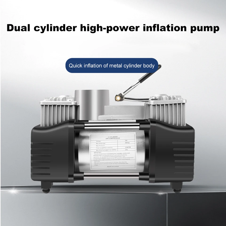 12V 150PSI Heavy Duty Deluxe Portable Metal Air Compressor with Pressure Gauge Car Inflatable Pump Dual Cylinder Mini Compressor - 34 12V 150PSI Heavy Duty Deluxe Portable Metal Air Compressor with Pressure Gauge Car Inflatable Pump Dual Cylinder Mini Compressor - 34