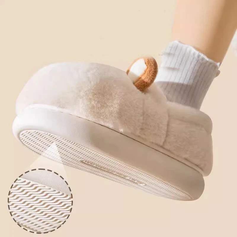 2024 new cotton slippers with wrapped heels female corgi dog home slippers domestic thick soled warm plush shoes male 3