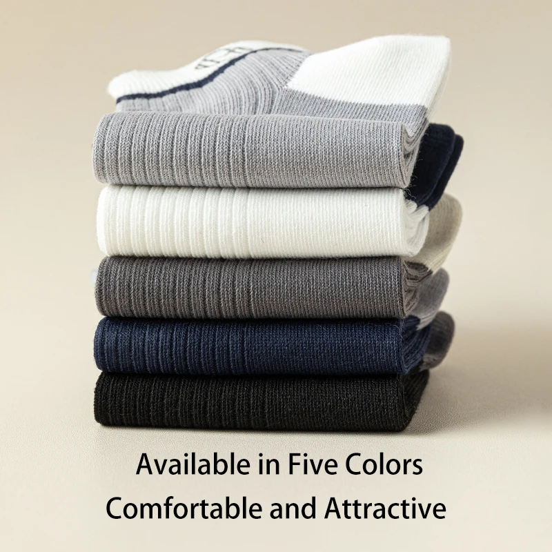 Breathable Short Socks for Men, Color Blocked, Round Drawstring, Simple Fashion, College Style, Summer, Spring, Autumn, 5 Pairs 2