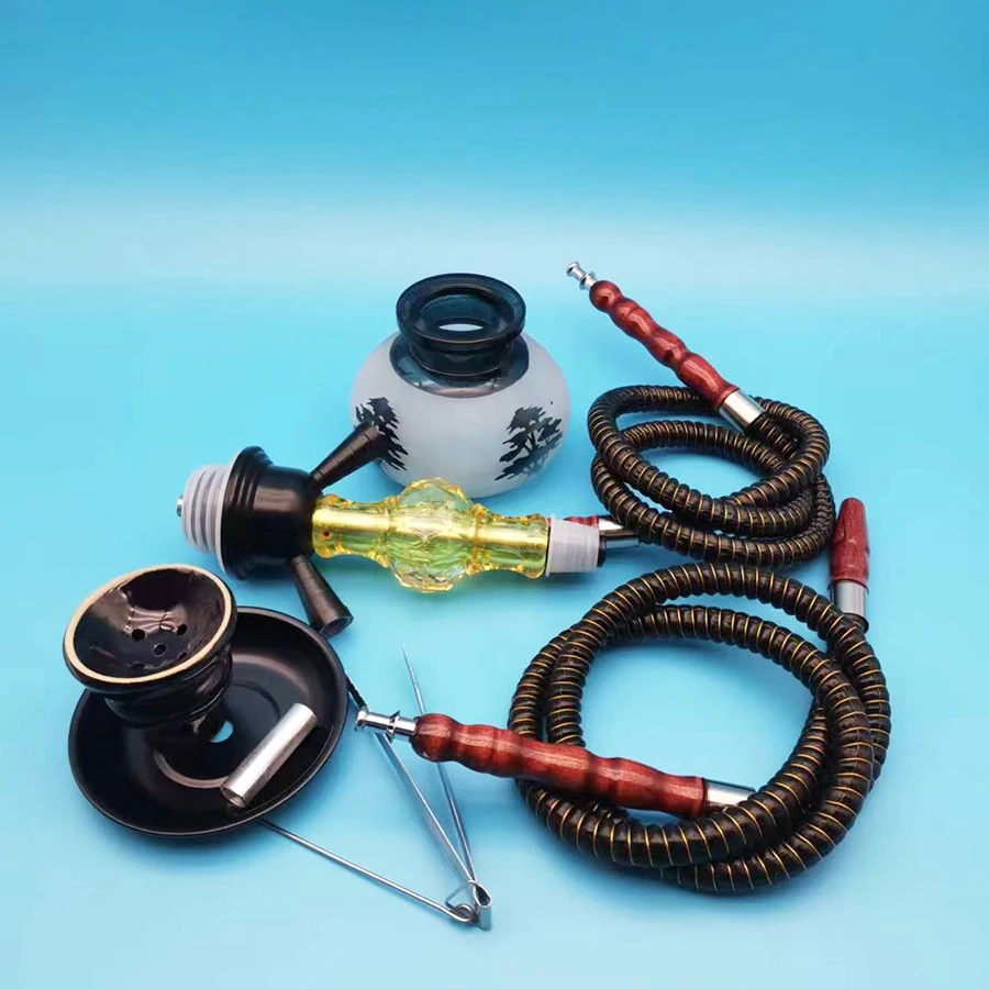 Arabic Hookah Set Small Size Double Tube Hookah Glass Bottle Ceramic Bowl Hose Club Ktvhookah Accessories Birthday Gift