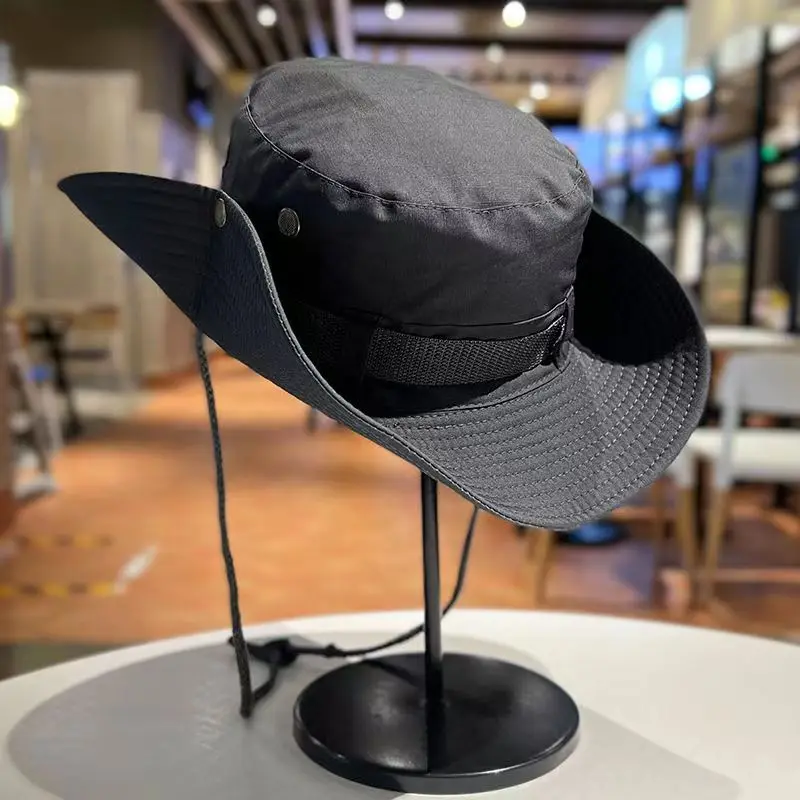 Eimer Hut Männer Fischer Hüte Für Frauen Männer Unisex Panama Kappe Große Runde Krempe Outdoor Angeln Kappe Sonnenschirm Bob flach Faltbar – Detail 5
