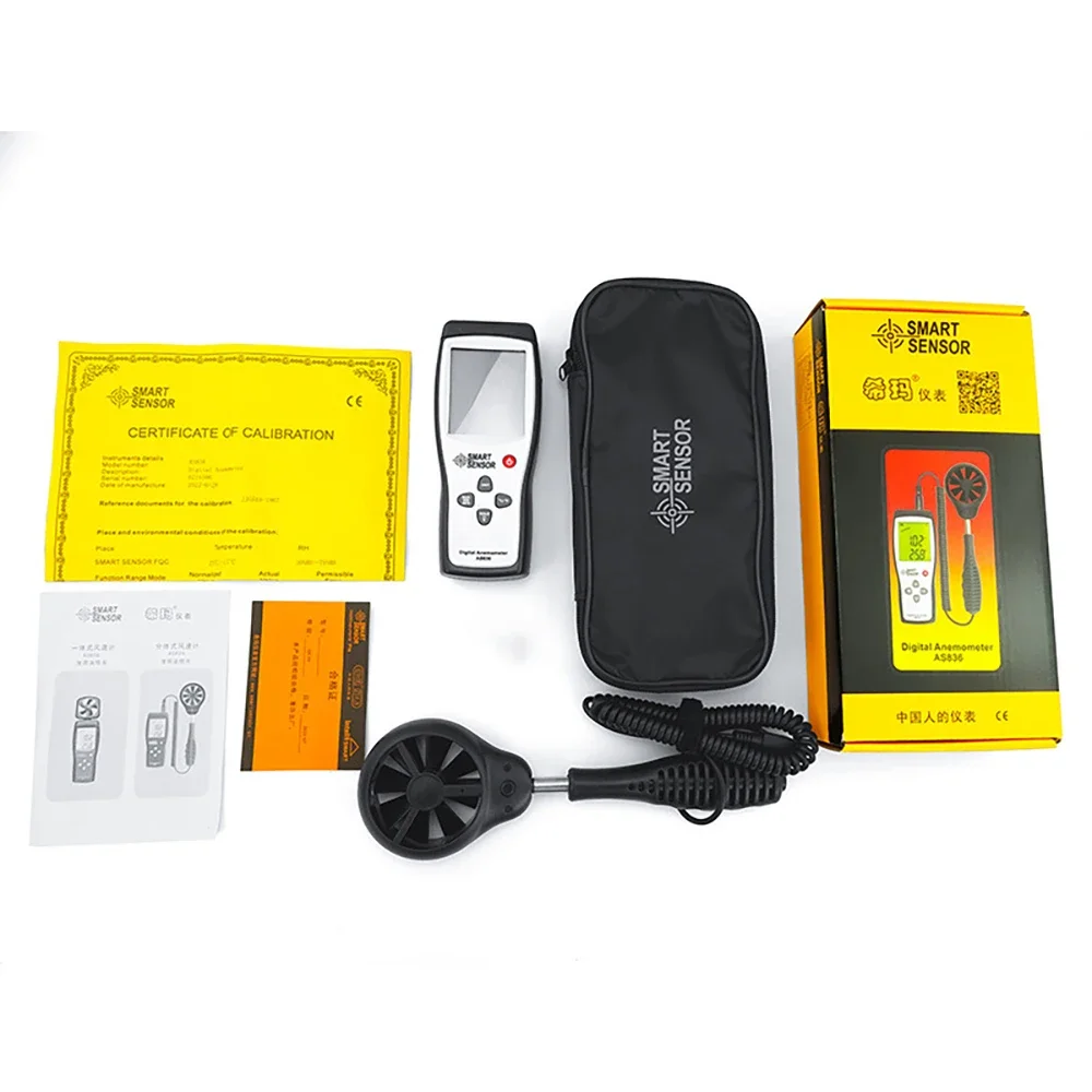 SMART SENSOR AS836 Digital Air-Flow Gauge Anemometer Wind Speed Meter Temperatur