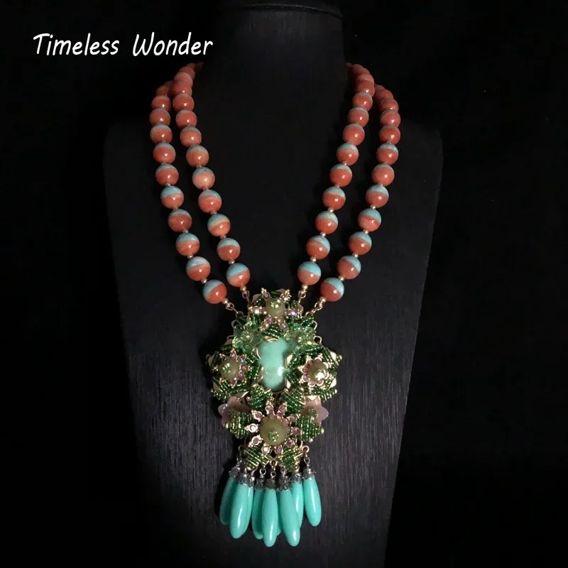 

Timeless Wonder Retro Geo Stone Tassel Statement Necklaces for Women Designer Jewelry Runway Rare Top Trendy Medieval Set 2612