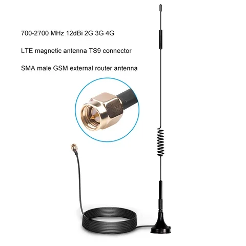 700-2700 MHz 12dBi 2G 3G 4G LTE Magnetic Antenna TS9 Connector SMA Male GSM External Router Car Antenna